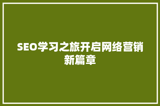SEO学习之旅开启网络营销新篇章