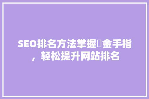 SEO排名方法掌握罒金手指，轻松提升网站排名