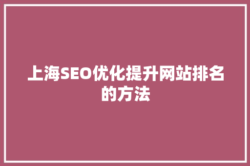 上海SEO优化提升网站排名的方法
