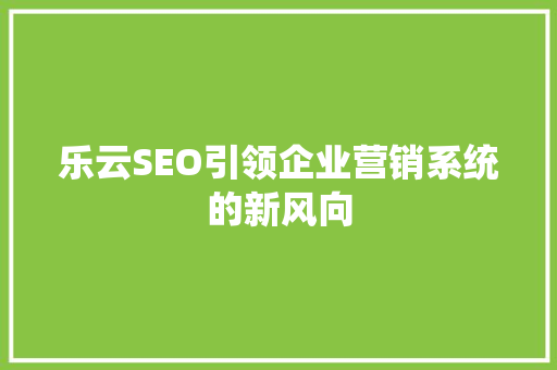 乐云SEO引领企业营销系统的新风向