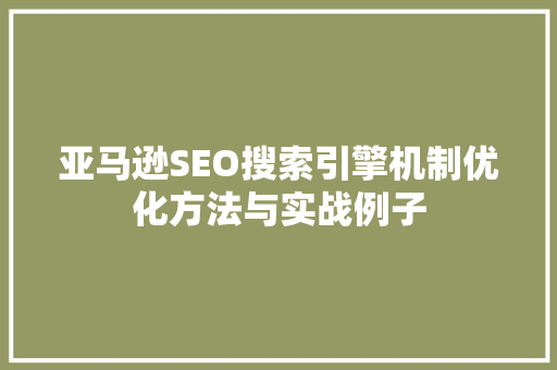 亚马逊SEO搜索引擎机制优化方法与实战例子