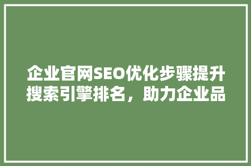 企业官网SEO优化步骤提升搜索引擎排名，助力企业品牌传播