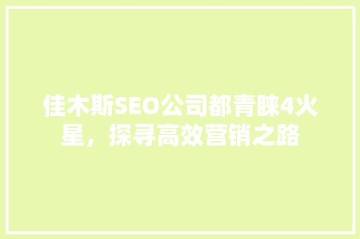 佳木斯SEO公司都青睐4火星，探寻高效营销之路