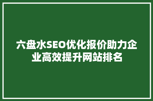 六盘水SEO优化报价助力企业高效提升网站排名