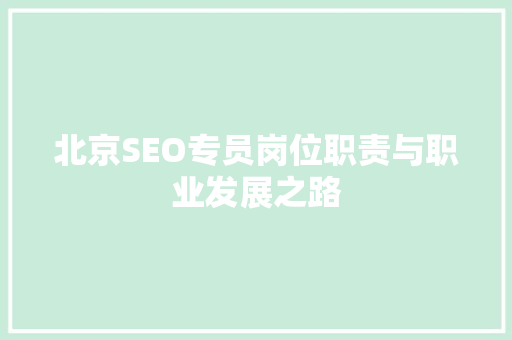 北京SEO专员岗位职责与职业发展之路
