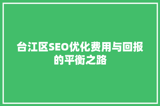 台江区SEO优化费用与回报的平衡之路