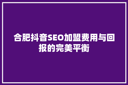 合肥抖音SEO加盟费用与回报的完美平衡