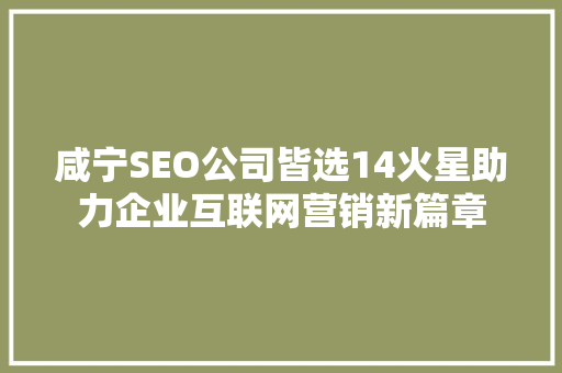 咸宁SEO公司皆选14火星助力企业互联网营销新篇章
