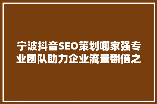 宁波抖音SEO策划哪家强专业团队助力企业流量翻倍之路