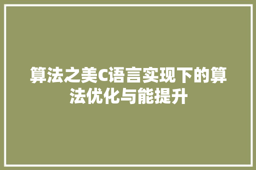 算法之美C语言实现下的算法优化与能提升