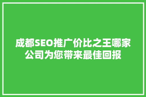 成都SEO推广价比之王哪家公司为您带来最佳回报