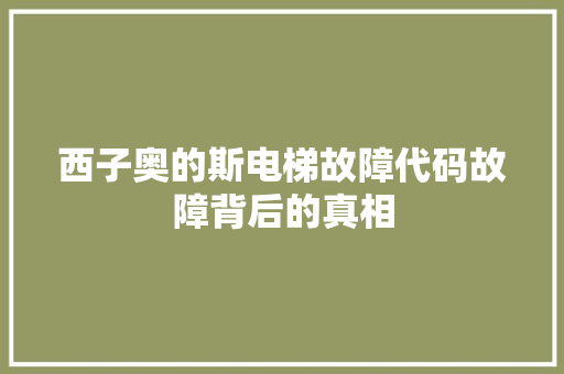 西子奥的斯电梯故障代码故障背后的真相