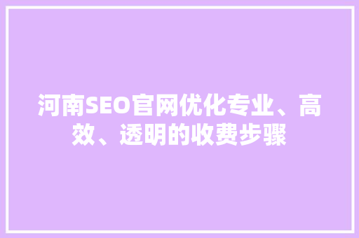 河南SEO官网优化专业、高效、透明的收费步骤