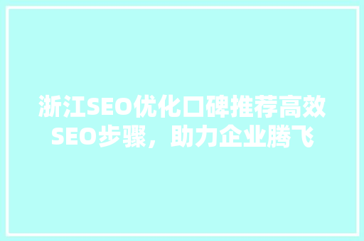 浙江SEO优化口碑推荐高效SEO步骤，助力企业腾飞