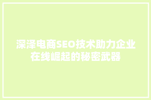 深泽电商SEO技术助力企业在线崛起的秘密武器