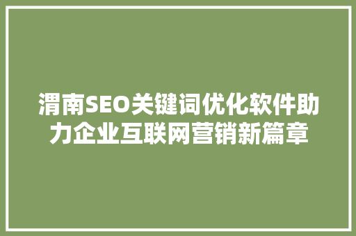 渭南SEO关键词优化软件助力企业互联网营销新篇章