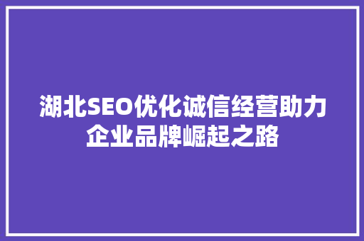 湖北SEO优化诚信经营助力企业品牌崛起之路