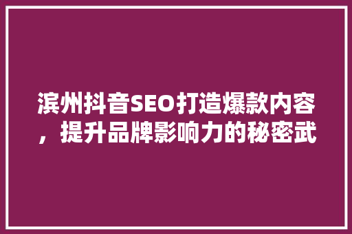 滨州抖音SEO打造爆款内容，提升品牌影响力的秘密武器