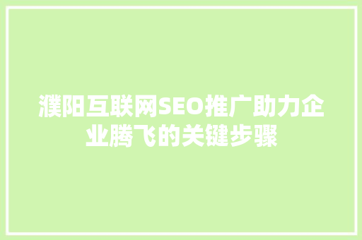 濮阳互联网SEO推广助力企业腾飞的关键步骤