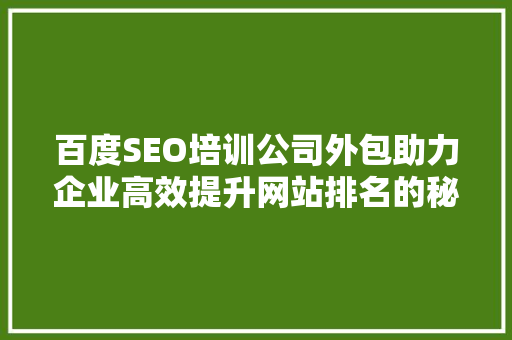 百度SEO培训公司外包助力企业高效提升网站排名的秘密武器