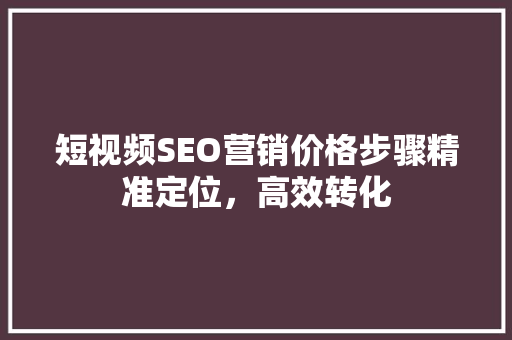 短视频SEO营销价格步骤精准定位，高效转化