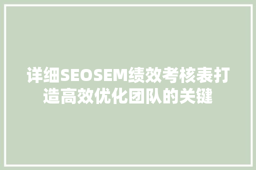 详细SEOSEM绩效考核表打造高效优化团队的关键
