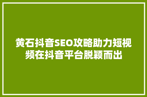 黄石抖音SEO攻略助力短视频在抖音平台脱颖而出  第1张