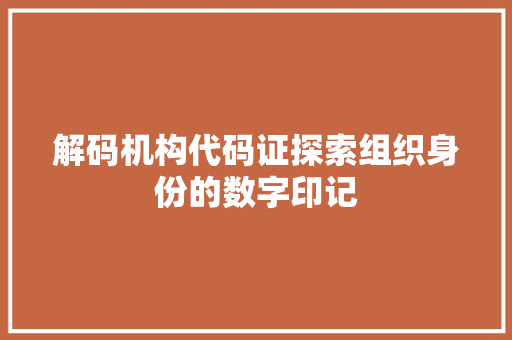 解码机构代码证探索组织身份的数字印记  第1张