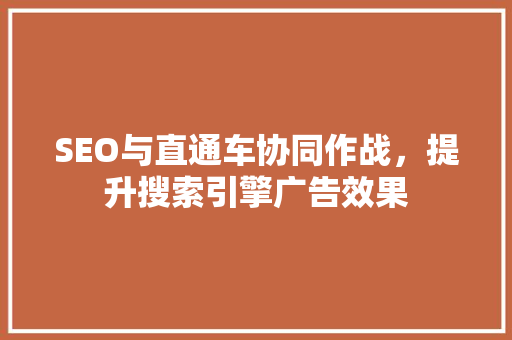 SEO与直通车协同作战，提升搜索引擎广告效果  第1张
