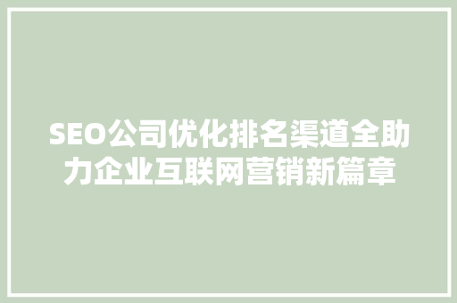 SEO公司优化排名渠道全助力企业互联网营销新篇章  第1张