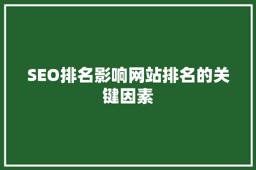 SEO排名影响网站排名的关键因素