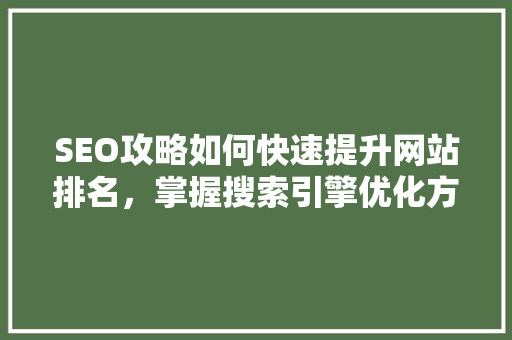 SEO攻略如何快速提升网站排名，掌握搜索引擎优化方法