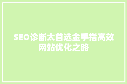 SEO诊断太首选金手指高效网站优化之路  第1张