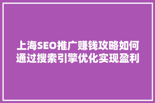 上海SEO推广赚钱攻略如何通过搜索引擎优化实现盈利