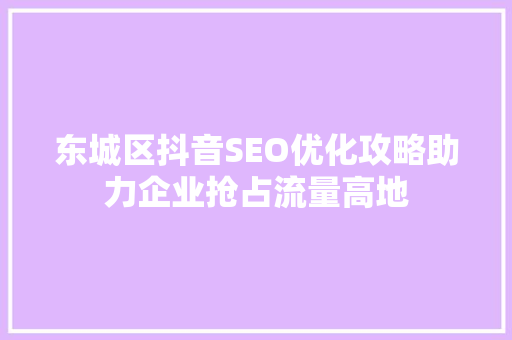 东城区抖音SEO优化攻略助力企业抢占流量高地