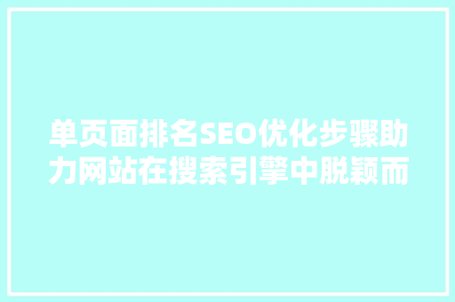 单页面排名SEO优化步骤助力网站在搜索引擎中脱颖而出