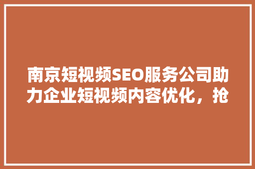 南京短视频SEO服务公司助力企业短视频内容优化，抢占网络流量高地
