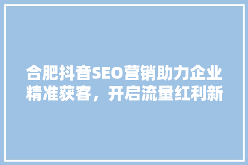 合肥抖音SEO营销助力企业精准获客，开启流量红利新篇章
