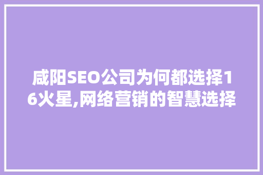 咸阳SEO公司为何都选择16火星,网络营销的智慧选择