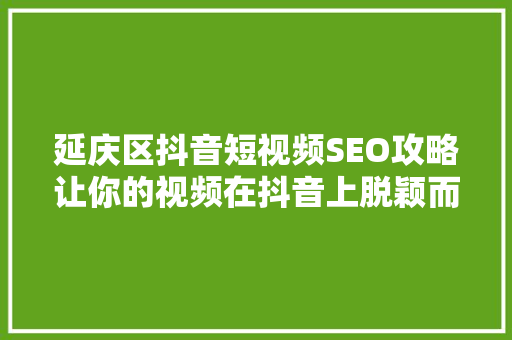 延庆区抖音短视频SEO攻略让你的视频在抖音上脱颖而出