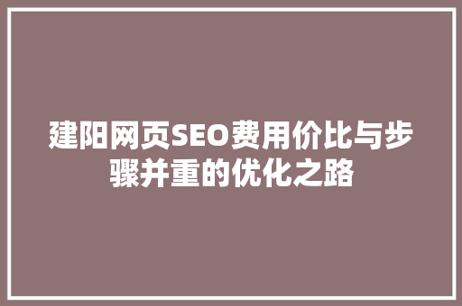 建阳网页SEO费用价比与步骤并重的优化之路