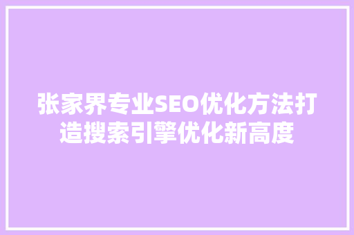 张家界专业SEO优化方法打造搜索引擎优化新高度