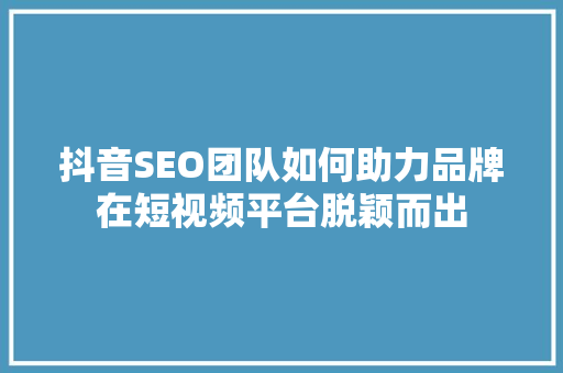 抖音SEO团队如何助力品牌在短视频平台脱颖而出