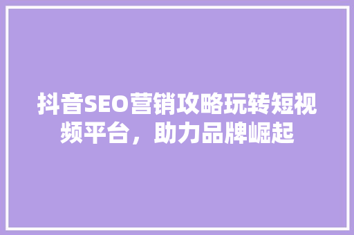 抖音SEO营销攻略玩转短视频平台，助力品牌崛起