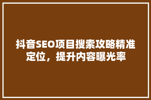 抖音SEO项目搜索攻略精准定位，提升内容曝光率