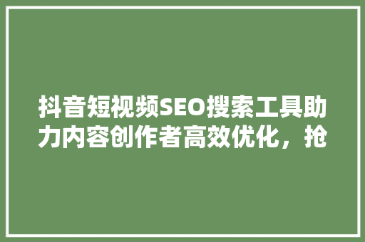 抖音短视频SEO搜索工具助力内容创作者高效优化，抢占流量红利