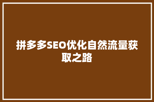 拼多多SEO优化自然流量获取之路