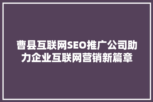 曹县互联网SEO推广公司助力企业互联网营销新篇章