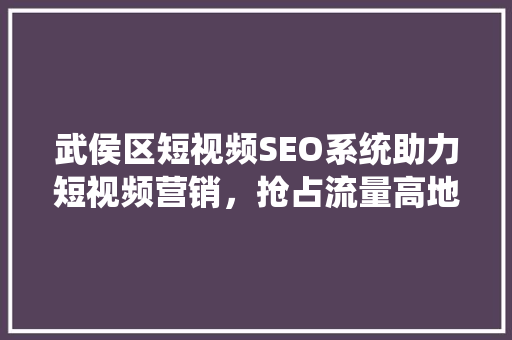 武侯区短视频SEO系统助力短视频营销，抢占流量高地