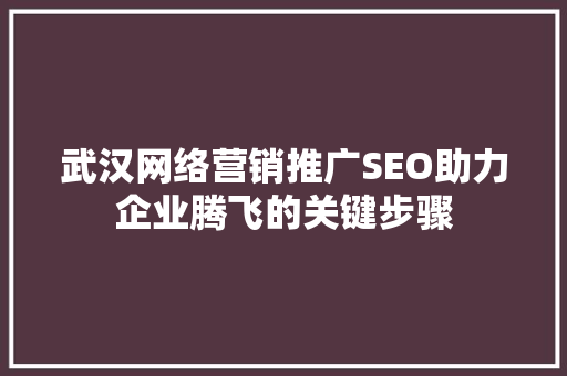 武汉网络营销推广SEO助力企业腾飞的关键步骤